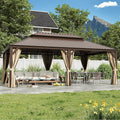 YOLENY 14'x22' Gazebo, Hardtop Gazebo with Galvanized Steel Double Roof, Pergolas Aluminum Frame, Netting and Curtains Included, Metal Outdoor Gazebos for Garden, Lawns