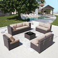 Outdoor Patio Furniture Set, 9 Pieces Outdoor Furniture All Weather Patio Sectional Sofa PE Wicker Modular Conversation Sets with Coffee Table,8 Chairs & Seat Clips(Brown)