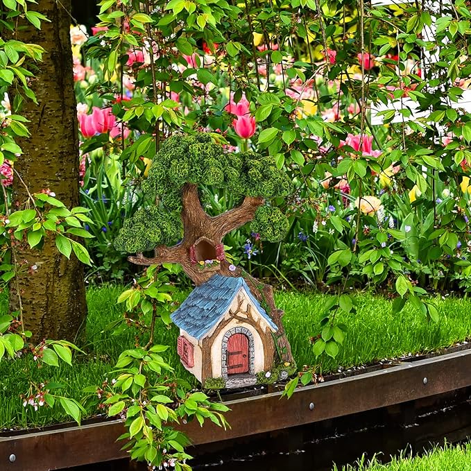 Mood Lab Fairy House - Fairy Garden Miniature Tree House - 8.5 Inch Tall Outdoor Decor for Fairies Figurines