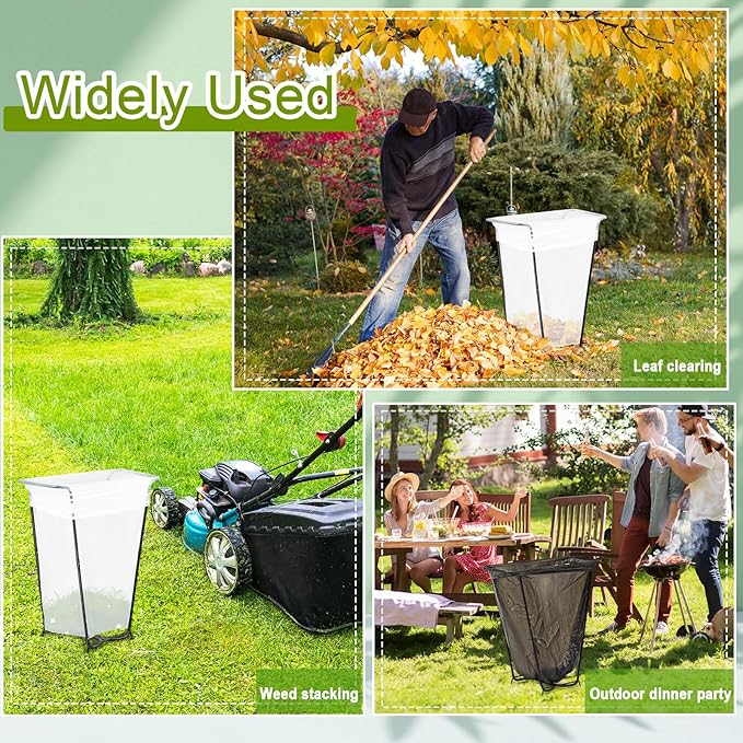 Gisafai 3 Pieces Metal Leaf Bag Holder Stand Portable Trash Bag Holder Frame Outdoor Holds 30-45 Gallons for Garden Garbage Lawn Yard Camping Leaves