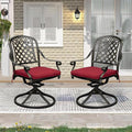 Set of 2 Cast Aluminum Patio Chairs with Cushions, All-Weather Aluminum Outdoor Swivel Chairs, Metal Outdoor Rocking Chairs for Backyard, Poolside and Bistro(Red, 2 Pieces)
