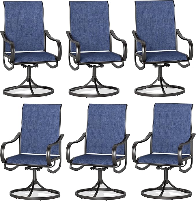 Sophia & William Patio Chairs Set of 6, Swivel Outdoor Chairs Textilene Patio Dining Chairs Heavy Duty with Metal Frame Support 300lbs for Lawn Yard Garden All Weather Blue