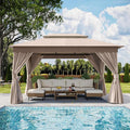 Outdoor Patio Gazebo 10x13FT, Heavy Duty Party Tent & Shelter with 2-Tier Roof and Expansion Bolts, Mosquito Nettings and Privacy Screens for Backyard, Garden, Poolside, Khaki
