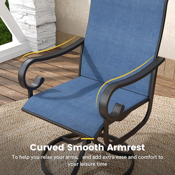 VICLLAX Swivel Patio Chairs Set of 6, 360-degree All-Weather Outdoor Swivel Chairs for Lawn Garden, Patio Dining Chairs, Black Metal Frame and Blue Textilene Mesh Fabric