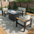 LayinSun 4 Piece Aluminum Outdoor Furniture Set with Fire Pit Table, Outside Patio Deep Seating Conversation Set with Upgraded Washable Thick Cushion