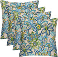 RSH DECOR: Square Throw Pillows Set of 4 | 17” x 17” | All-Weather Spun Fabric | Water and Fade-Resistant | Outdoor Accent Pillows for Patio Furniture | Copeland Caribe Blue Floral