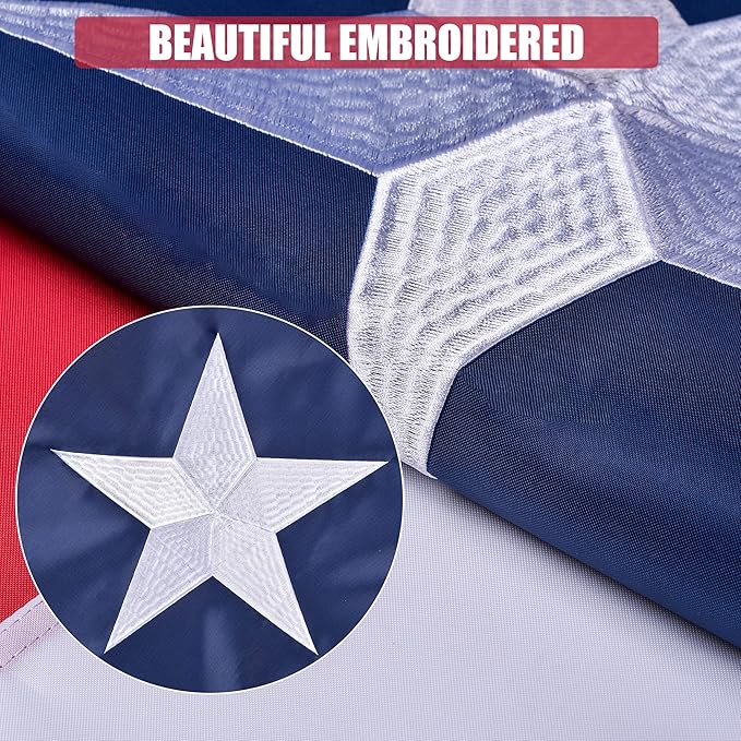 Texas State Flag 4x6 Ft, Deluxe Embroidered Heavy Duty Polyester Durable TX Flag with Sewn Stripes and Brass Grommets for Indoor/Outdoor Use