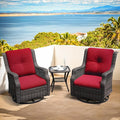 Patio Bistro Set 3 Pieces - Outdoor Swivel Rocker Patio Chair Set of 2 with Matching Tempered Glass Side Table, Cushion Included(Mixed Grey/Red)
