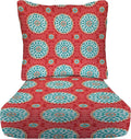 RSH DECOR: Deep Seating Cushion with Pillow Back | 23” x 26” Seat | All-Weather Spun Fabric | Water and Fade-Resistant | Outdoor Chair Cushion Set for Patio Furniture | Watermelon Sundial