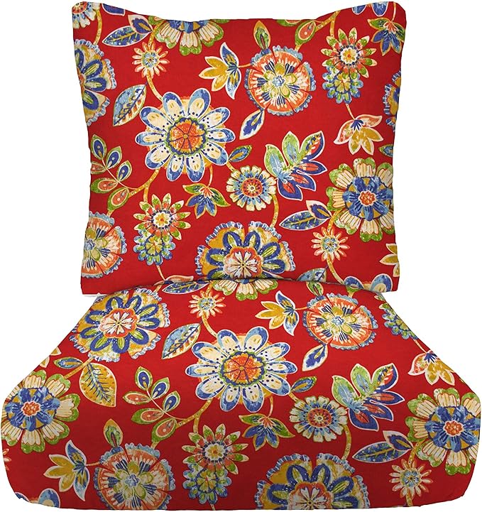 RSH DECOR Deep Seating Cushion with Pillow Back | 24” x 26” Seat | Water and Fade-Resistant Spun Fabric | Outdoor Chair Cushion Set for Patio Furniture | Daelyn Cherry