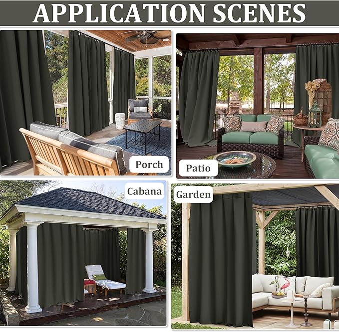 Gazebo Universal Replacement Privacy Curtain,12'×16' Gazebo Outdoor Waterproof Curtains, 4-Panels Sidewall Curtains with Double Zipper for Patio Canopy, Garden and Backyard (Curtain Only)