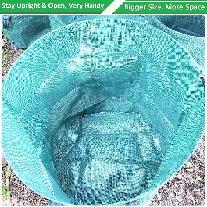 Standard 2-Pack 32 Gallon Yard Garden Bags (D18, H30 inch) with Gardening Gloves for Yard Waste,Debris Bags,Recycling Bin,Camping Trash Container,Laundry Bag,Lawn Grass Clippings,Leaf Bag w/ 4 Handles