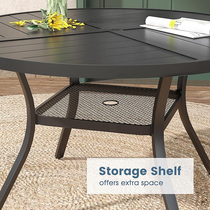 DIFY 5 Pieces Outdoor Patio Dining Set, 4 Blue Textilene Swivel Dining Chairs and 40.6" Black Round Metal Dining Table, Outdoor Table and Chairs