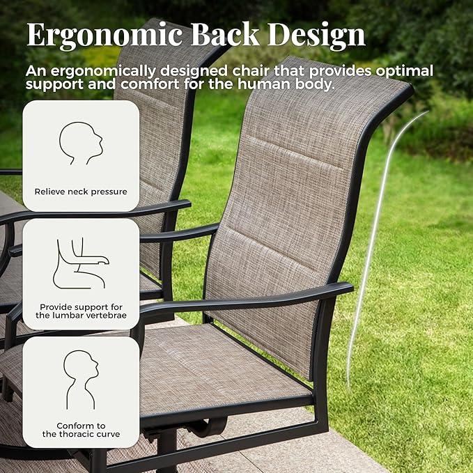 7 Pieces Patio Dining Set, Outdoor Table and Chairs, 6 x Textilene Swivel Dining Chairs and 60" Rectangle Black Table, for Cozy Garden Settings, Grey-Brown