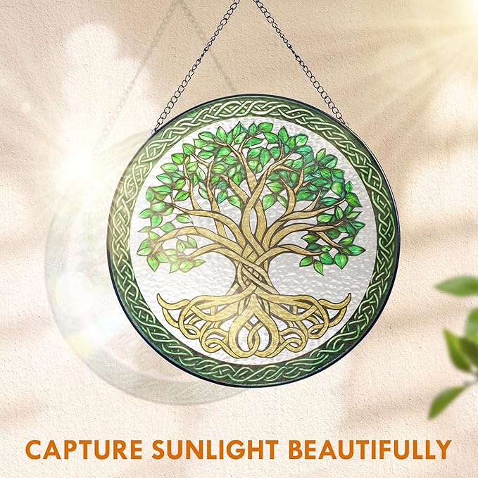 FLAGWIX Christmas Tree of Life Gifts for Women Men - Stained Glass Window Hanging 8 in - Xmas Birthday Gifts for Mom Grandma, Celtic Decor Suncatchers for Windows Hanging, Christmas Decoration