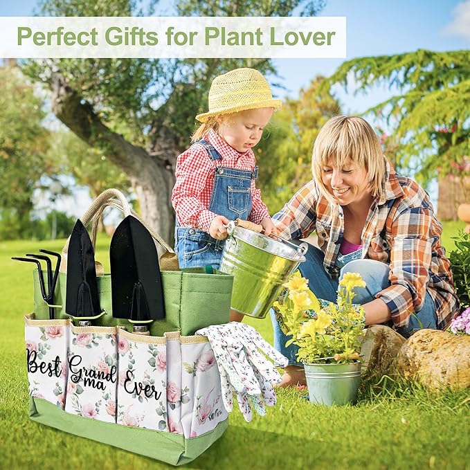 Gifts for Grandma, Grandma Garden Kit Birthday Gifts from Grandkids Floral Gardening Tools and Durable Garden Tools Organizer Tote, Ideal Gardening Gift for Women on Grandparents Day Chrismas