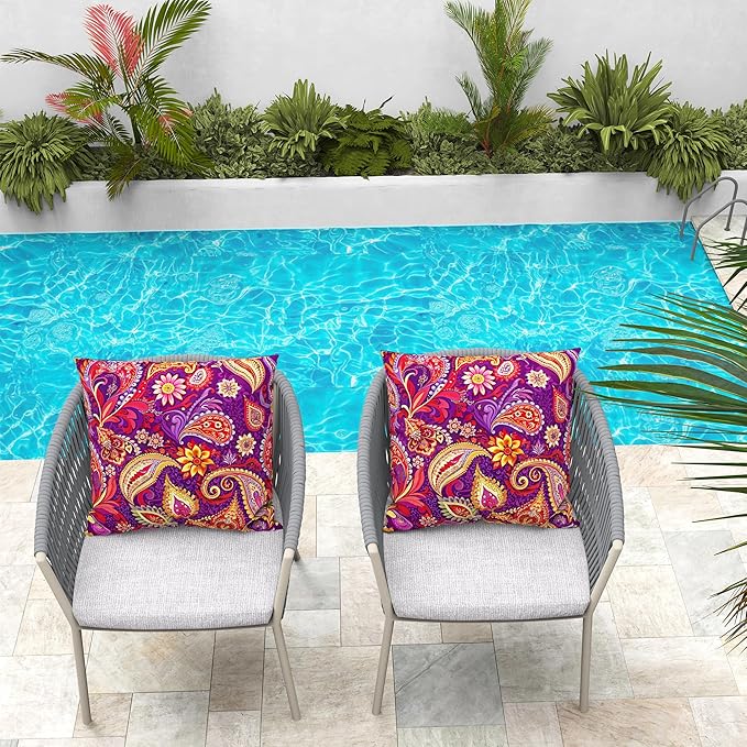 WOLKI Waterproof Outdoor Pillows 26x26 Feather and Down Filled Throw Pillow for Patio Furniture, Outside Decorative Pillow Set of 2 Flower