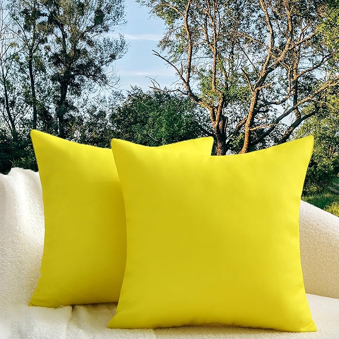 18" x 18" Throw Pillows, Outdoor Waterproof Pillows with Inserts, Square Decorative Pillows for Patio Furniture Garden Couch Sofa Home(Yellow, Set of 4)