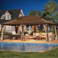 YOLENY 14'x24' Hardtop Gazebo,Galvanized Steel Double Roof Gazebos with Aluminum Frame, Permanent Metal Pavilion with Netting and Curtains for Patio Backyard Deck and Lawns
