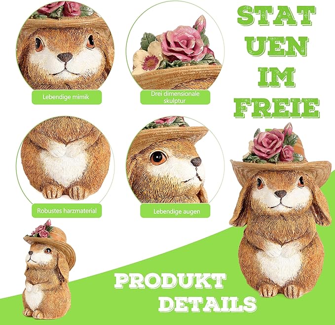 Garden Statues Rabbit with Hat, Bunny Statue Outdoor Decorations for Front Porch Decor Lawn- Yard Art and Garden Decor & Patio Decor, Unique Gardening Gifts for Mom