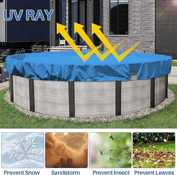 ECOOPTS 8 ft Round Pool Cover for Above Ground Pools, Swimming Pool Cover Protector Winter Safety Cover (Blue)