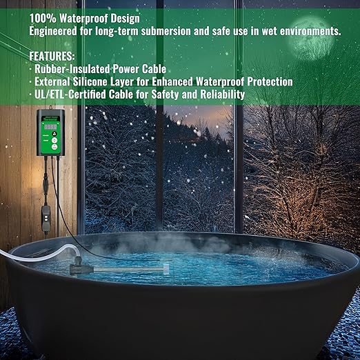 2000W Titanium Fully Submersible Water Heater for Hot Tub & Swimming Pool – Portable Immersion Electric Heater with GFCI & Temp Control for Bathtub, Baptismal Pool & Above Ground Pool