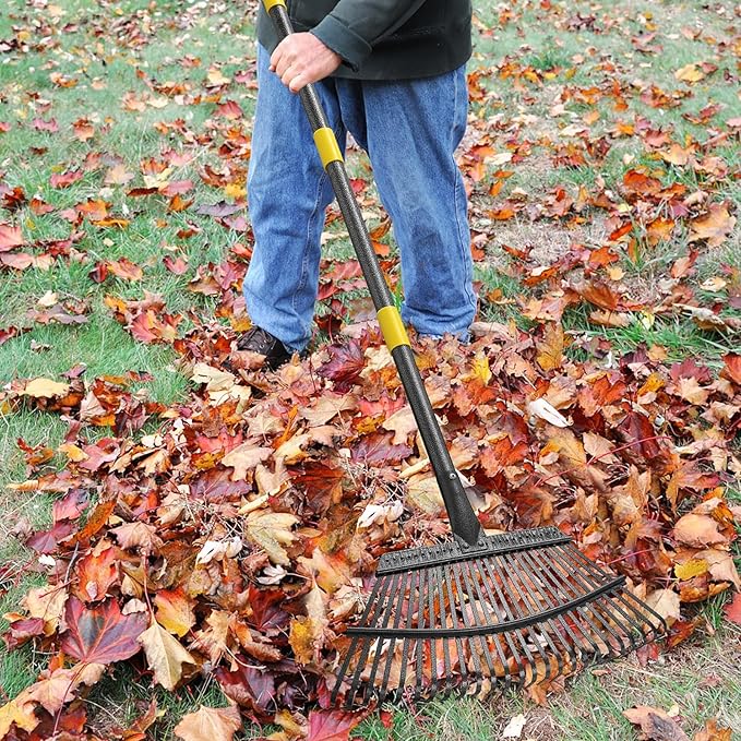 65 Inch Rake for Leaves, Rakes for Lawns Heavy Duty Hoe Lawns Leaf Lawn Leveling Rake Yard Tools for Picking up Leaves, Grass Clippings, Garbage with 25 Metal Tines Ergonomics Adjustable Handle