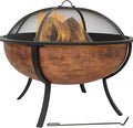 Sunnydaze 32-Inch Copper Fire Pit for Outside - Wood-Burning Fire Pit Bowl with Spark Screen, Wood Grate, and Poker