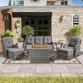 Wicker Outdoor Conversation Se with 50,000 BTU Gas Propane Fire Pit Tablet-7 Pieces Outdoor Wicker High Back Couch Patio Furniture for Deck Poolside Backyard