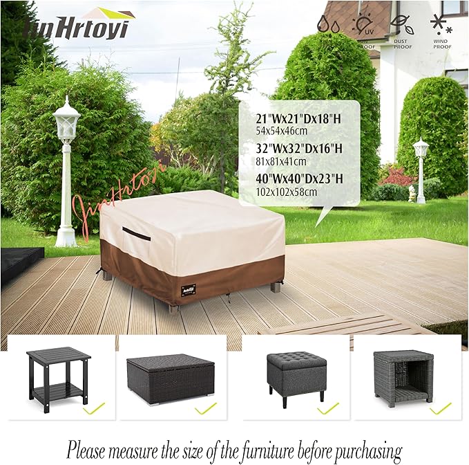 Square Patio Table Cover 40 Inch,100% Waterproof 600D Heavy Duty Outdoor Table Cover,Square Patio Dining Table Covers for Outdoor Furniture,40"Wx 40"D x 23"H,Beige&Brown