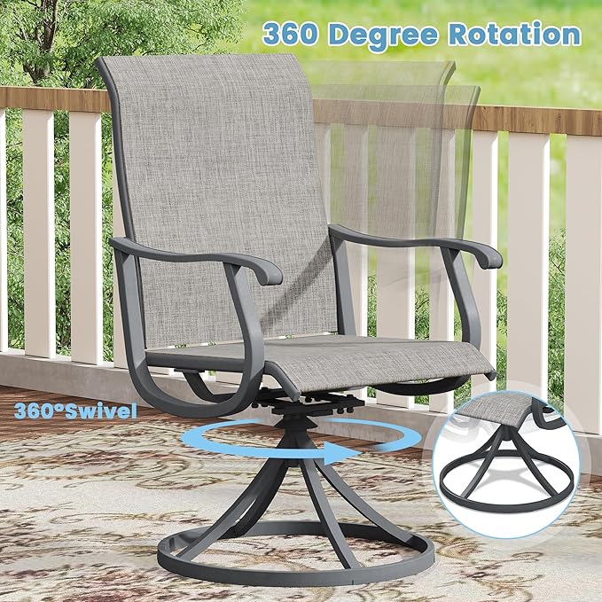 DIFY 5 Pieces Outdoor Patio Dining Set, 4 Grey Textilene Swivel Dining Chairs and 40.6" Grey Wood-Like Round Metal Dining Table, Outdoor Table and Chairs