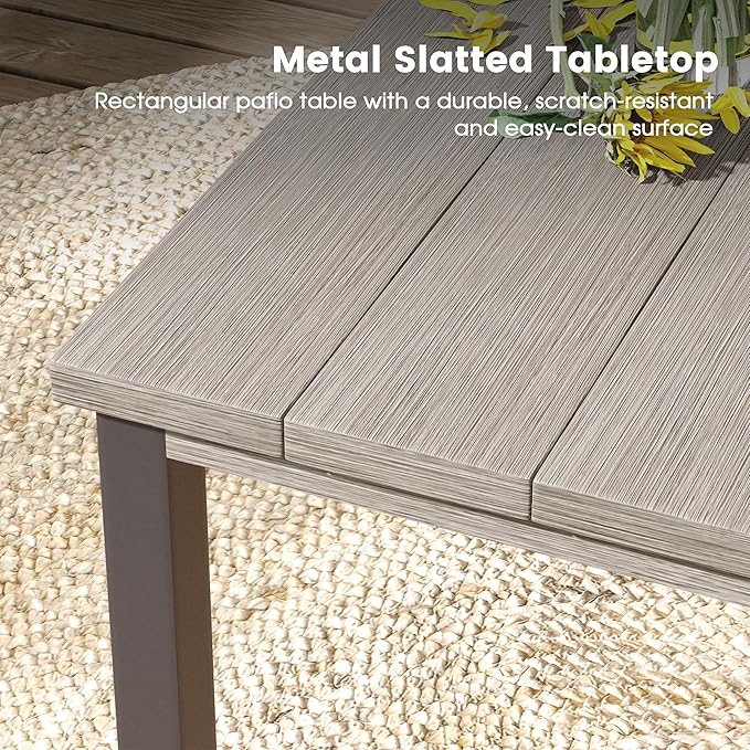 DIFY 40.2" Square Patio Dining Table for 4, Outdoor Metal Dining Table with 1.57" Umbrella Hole for Backyard Lawn Garden, Grey Wood-Like