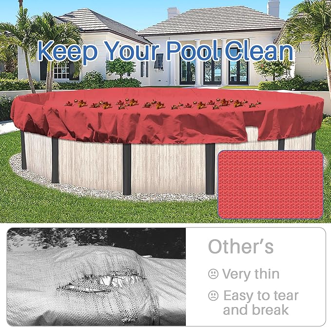 ECOOPTS 18 ft Round Pool Cover for Above Ground Pools, Swimming Pool Cover Protector Winter Safety Cover (Red)