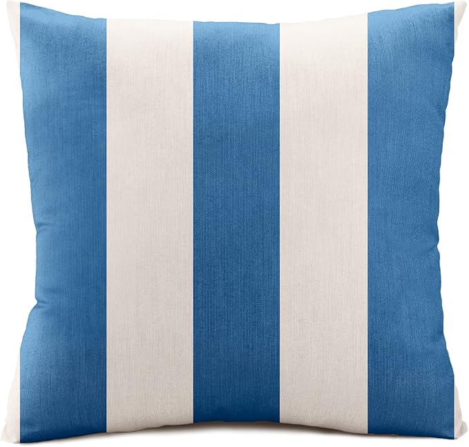 Austin Horn Classics Sunbrella Cabana Stripe White/Blue, Zippered 18-inch x 18-inch Pillow Cover ONLY (Set of 2) Indoor/Outdoor, Fill Sold Seperately