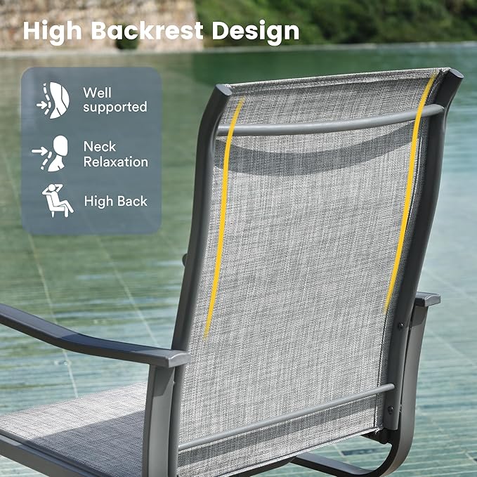 VICLLAX 7 Pieces Patio Dining Set for 6, Outdoor Furniture Set Includes 53" Outdoor Round Table and 6 Patio Swivel Chairs for Lawn Garden, Grey Wood Grain Tabletop and Grey Fabric
