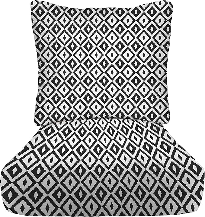 RSH DECOR Deep Seating Cushion with Pillow Back | 23.5” x 25” Seat | Water and Fade-Resistant Spun Fabric | Outdoor Chair Cushion Set for Patio Furniture | Black White Aztec