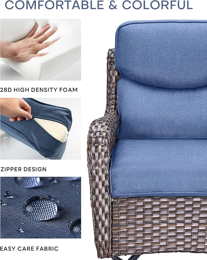 Pop 22x25/22x24 Outdoor Chair Cushions Set of 4 - Heavy Duty High Back Replacement Zippered Cushion for Patio Furniture Dining Rocking Chairs Loveseat L-Shape Sofa - Navy Blue/Smile