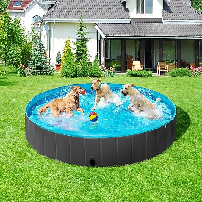 Yaheetech Foldable Dog Pool Collapsible Hard Plastic Dog Swimming Pool Portable Pet Pools Doggie Wading Pool Bath Tub for Puppy Small Medium Large Dogs, 79 x 12 Inches Black