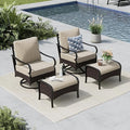 MFSTUDIO 4 Pieces Outdoor Patio Furniture Set, Metal Outdoor Conversation Sofa, Rattan Wicker Patio Sectional Sofa Set with 2 x Swivel Single Sofa, 2 x Ottoman, Beige