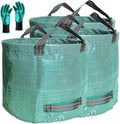 Professional 3-Pack 106 Gallons Lawn Garden Bags (D31, H31 inches) Reusable Yard Leaf Waste Bags with Coated Gardening Gloves - Storage Bag,Patio Bag,Laundry Container,Trash Can with 4 Handles