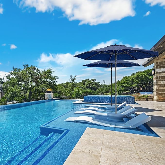 Midtown Umbrellas Push Pop Sunbrella Umbrella 8 Feet Outdoor Umbrella in Spectrum Indigo Acrylic Fabric - Patio, Backyard, Garden, Picnic Table & Pool - Black Pole
