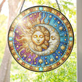 FLAGWIX Christmas Spiritual Gifts for Women Men - Stained Glass Window Hanging 8 in for Sun and Moon Decor - Sun Catchers Indoor Window, Boho Suncatchers for Celestial Decor, Christmas Decorations