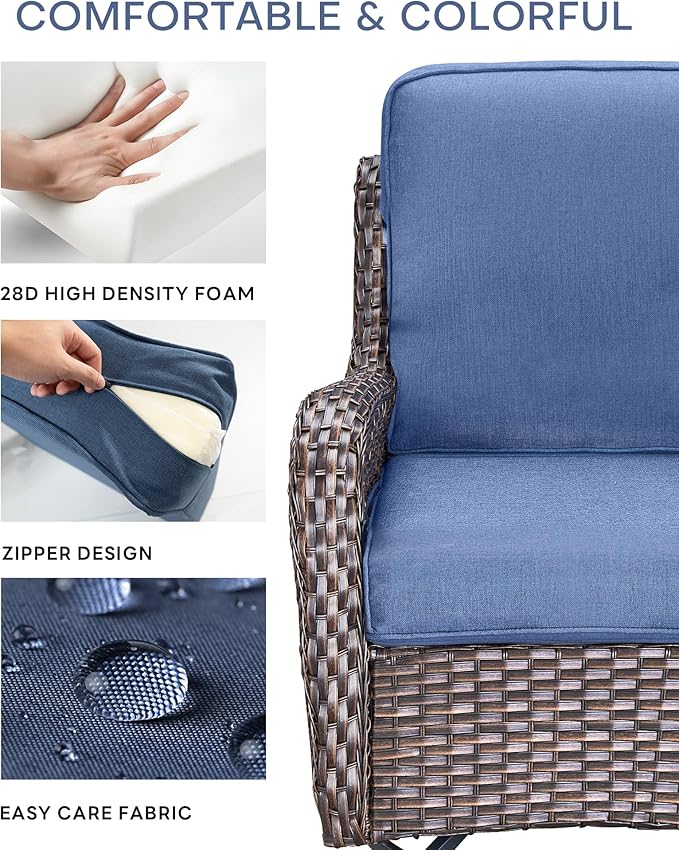 Pop 22x25/22x24 Outdoor Furniture Cushions Set of 6 - Comfortable Patio Chair Cushion for Rattan Wicker Dining Rocking Swivel Chairs Loveseat Couch L-Shape Sectional Sofa - Navy Blue/Classic