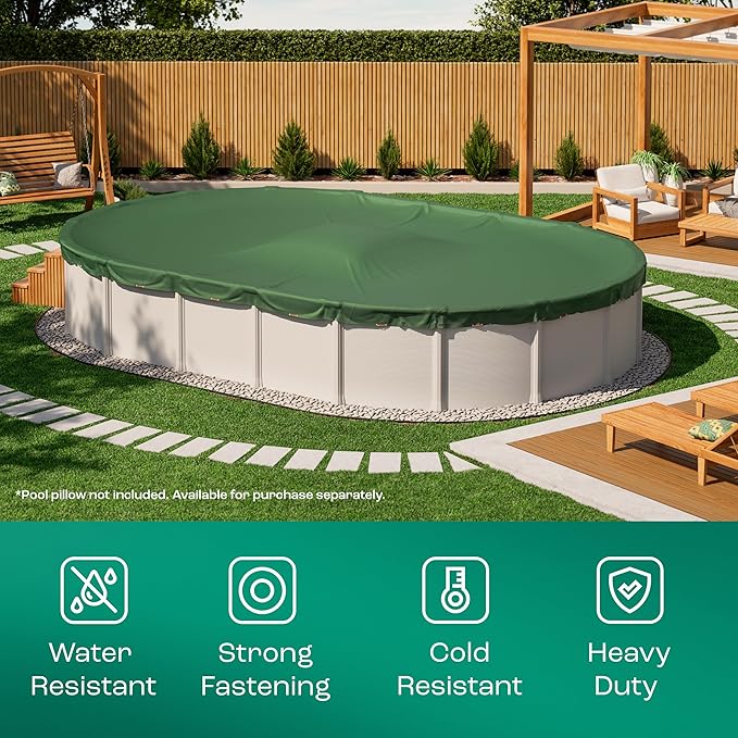 Yankee Emerald Series Pool Covers for Above Ground Pools | Oval 12x24 ft Swimming Pool Cover w/Steel-Core Cable, Winch for Winterization | 9 mil Medium-Thickness for Off-Season, On-Season Protection