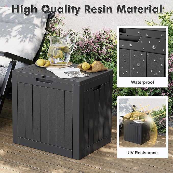 31 Gallon Deck Box Large Outdoor Storage Boxfor Patio Furniture,Outdoor Cushions, Garden Tools, Sports Equipment and Pool Supplies, Waterproof, Resin, Lockable