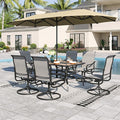 Sophia & William Patio Set with Umbrella Patio Dining Set for 6 with 13ft Rectangle Patio Umbrella Beige, 6 x Patio Chairs Grey, 1 Wood Like Outdoor Dining Table with Umbrella Hole for Lawn Garden