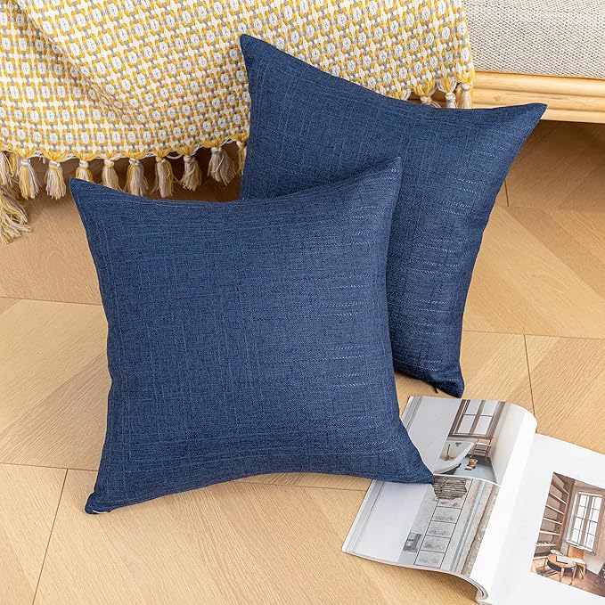 Kevin Textile Pack of 2 Outdoor Waterproof Pillow Covers Throw Pillow Covers Decorative Pillowcases Classic Checkered Pillow Cases for Sofa Couch Patio Garden 24x24 Inch Blue
