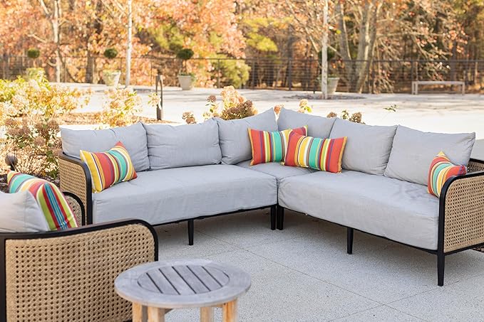 RSH DECOR: 6-Pack Pillow Set | All-Weather Spun Fabric | Water & Fade-Resistant | 17" Square, 20" x 12" Lumbar, 20" x 6" Neck Roll | Outdoor Pillows for Patio Furniture | Gregoire Fresco