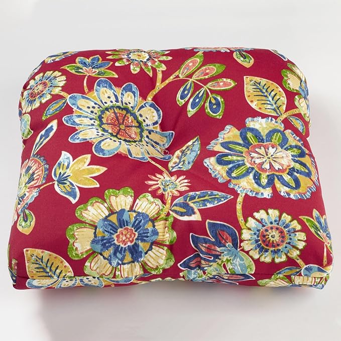 BrylaneHome Tufted Chair Cushion - 18" L x 17" W x 3" H - Patio & Outdoor - Patio & Outdoor - Water, Stain & Fade Resistant - Daelyn Cherry