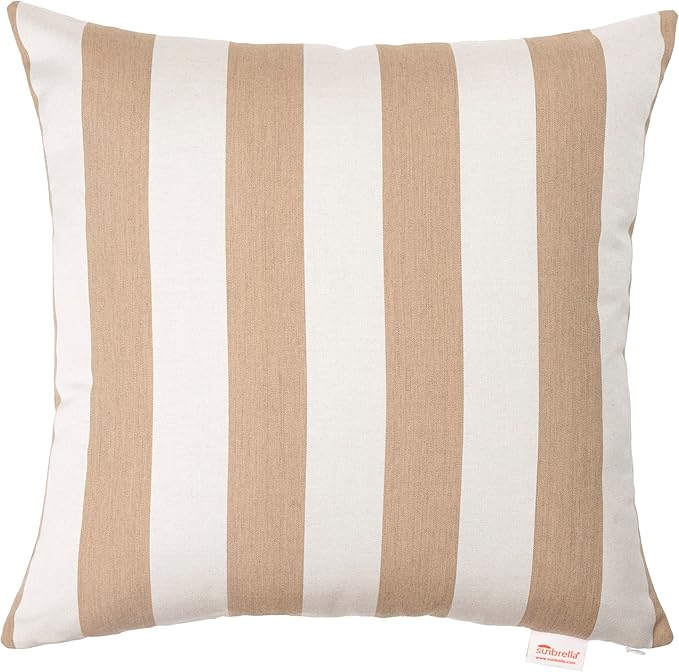 Austin Horn Classics Sunbrella Maxim Heather Beige - Cabana Stripe, Zippered & Reversible 20-inch x 20-inch Pillow Cover ONLY (Set of 2) Indoor/Outdoor Easy Clean Fill Sold Seperately